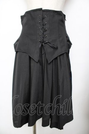 画像: Moi-meme-Moitie / ストライプ蝙蝠コルセットスカート - ブラック Y-25-11-26-198-MO-SK-SZ-ZY