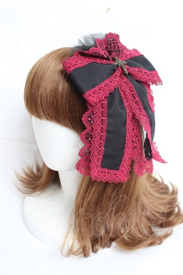 画像1: Moi-meme-Moitie / M+CROIXリボンレースカチューシャ  ブラック×レッド Y-25-11-26-024-MO-AC-SZ-ZY (1)
