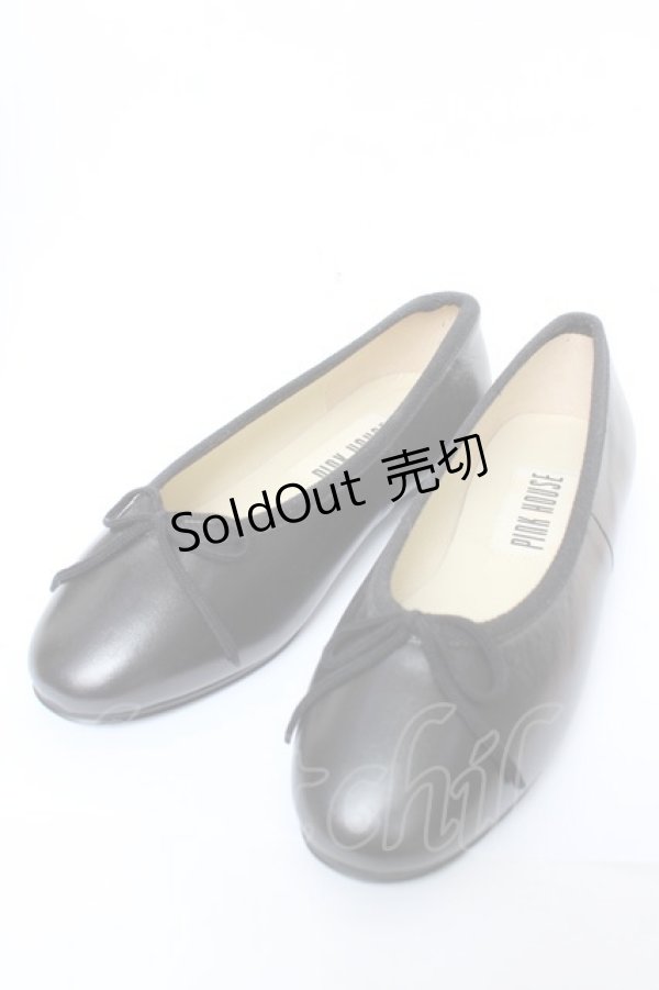 画像1: PINK HOUSE / リボン付きフラットパンプス M 黒 Y-25-11-30-044-LO-SH-SZ-ZY (1)