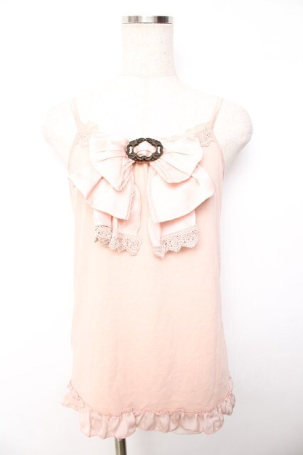画像1: axes femme / サテンbigリボンキャミソール M 淡ピンク Y-25-11-30-048-AX-TO-SZ-ZY (1)