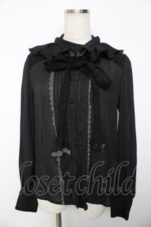 画像: axes femme kawaii / レースボータイフリルブラウス M 黒 Y-25-11-30-060-AX-BL-SZ-ZY