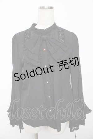 画像: axes femme kawaii / リボンブローチ付姫袖ブラウス M 黒 Y-25-11-30-063-AX-BL-SZ-ZY