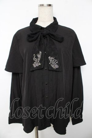 画像: axes femme / メロディ刺繍ケープ袖ブラウス L 黒 Y-25-11-30-065-AX-BL-SZ-ZY