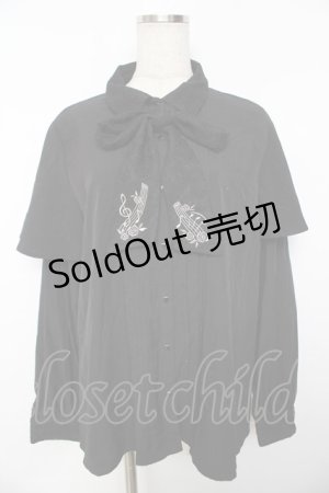 画像: axes femme / メロディ刺繍ケープ袖ブラウス L 黒 Y-25-11-30-065-AX-BL-SZ-ZY