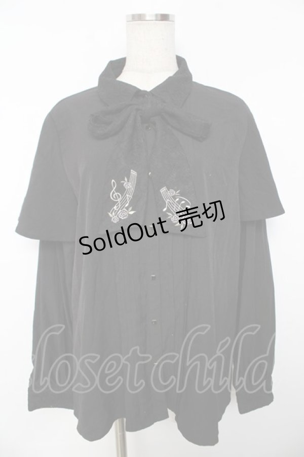 画像1: axes femme / メロディ刺繍ケープ袖ブラウス L 黒 Y-25-11-30-065-AX-BL-SZ-ZY (1)