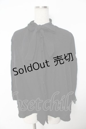 画像: axes femme / 刺繍入りリボンロングブラウス M 黒 Y-25-11-30-066-AX-BL-SZ-ZI