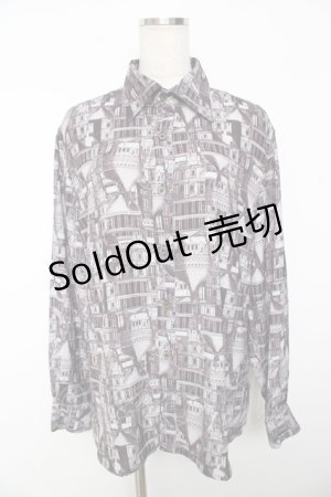 画像: AXES-X / 北欧建物プリントシャツ M 黒 Y-25-11-30-067-LO-BL-SZ-ZY