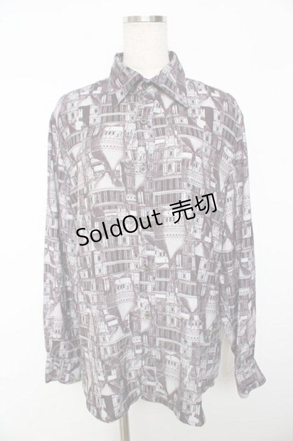 画像1: AXES-X / 北欧建物プリントシャツ M 黒 Y-25-11-30-067-LO-BL-SZ-ZY (1)