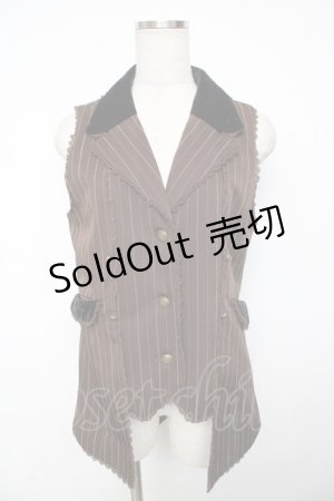 画像: axes femme kawaii / ストライプロングベスト M 茶 Y-25-11-30-068-AX-JA-SZ-ZY