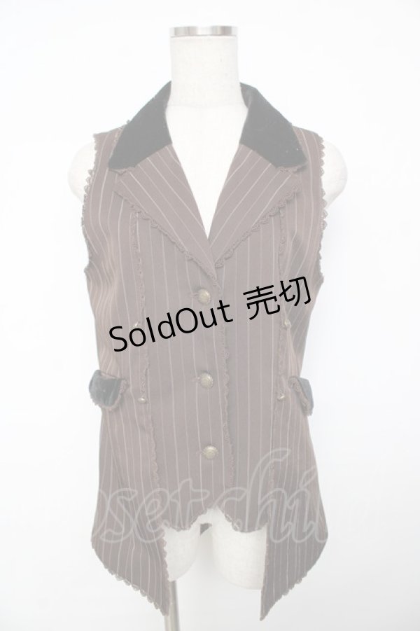 画像1: axes femme Kawaii / ストライプロングベスト M 茶 Y-25-11-30-068-AX-JA-SZ-ZY (1)