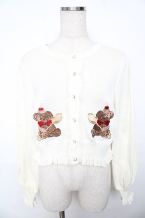 画像: axes femme kawaii / クマパフェ刺繍ニットカーデ M 生成り Y-25-11-30-071-AX-TO-SZ-ZY