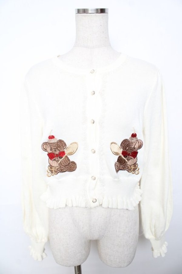 画像1: axes femme kawaii / クマパフェ刺繍ニットカーデ M 生成り Y-25-11-30-071-AX-TO-SZ-ZY (1)