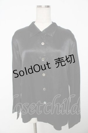 画像: powder / しわ加工サテンブラウス F 黒 Y-25-11-30-088-LO-BL-SZ-ZS