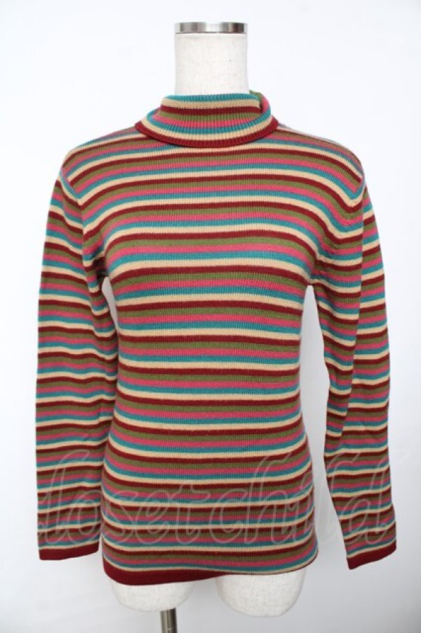 画像1: powder / ハイネックボーダーニット F ボルドー Y-25-11-30-092-LO-TO-SZ-ZS (1)