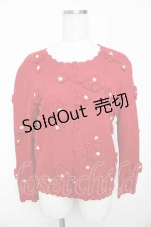 画像: KETTY / カメリアモチーフニットカーディガン F 赤 Y-25-11-30-098-EL-TO-SZ-ZY