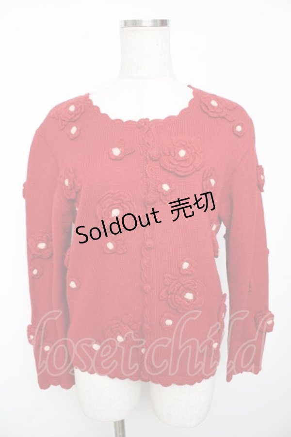画像1: KETTY / カメリアモチーフニットカーディガン F 赤 Y-25-11-30-098-EL-TO-SZ-ZY (1)