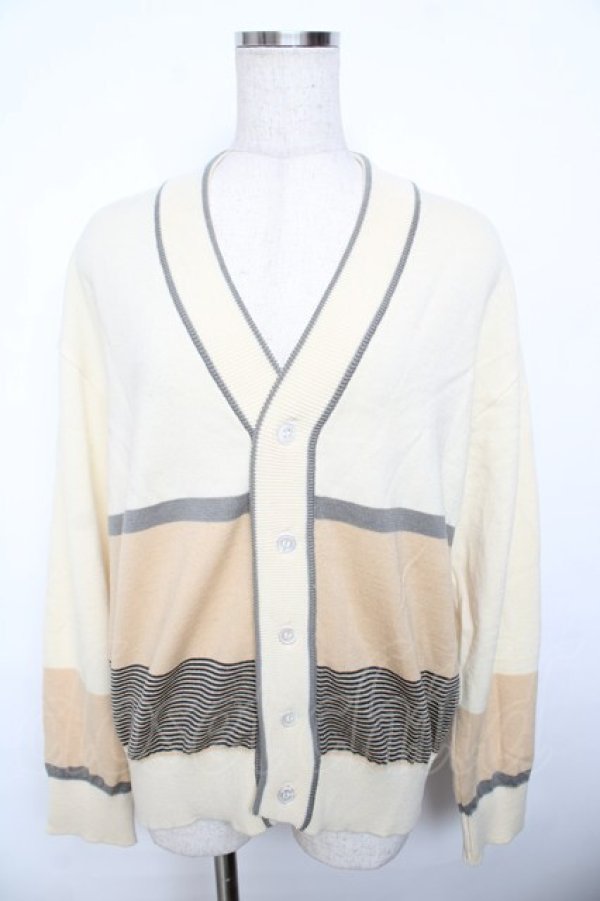 画像1: powder / 配色ボーダーカーディガン F 生成り Y-25-11-30-115-LO-TO-SZ-ZY (1)