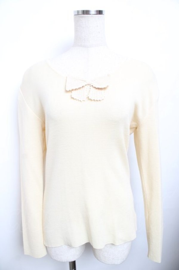 画像1: WONDERFUL WORLD / リボン付きニット F 生成り Y-25-11-30-120-LO-TO-SZ-ZS (1)