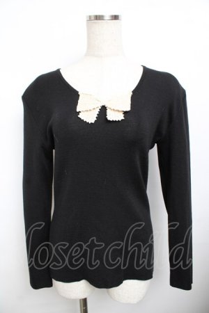 画像: WONDERFUL WORLD / リボン付きニット F 黒 Y-25-11-30-121-LO-TO-SZ-ZY