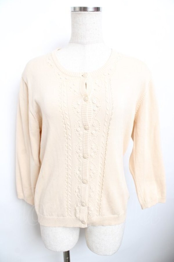 画像1: KANEKO ISAO / ミニバラ刺繍ビーズデザインカーディガン F ベージュ Y-25-11-30-145-EL-TO-SZ-ZY (1)