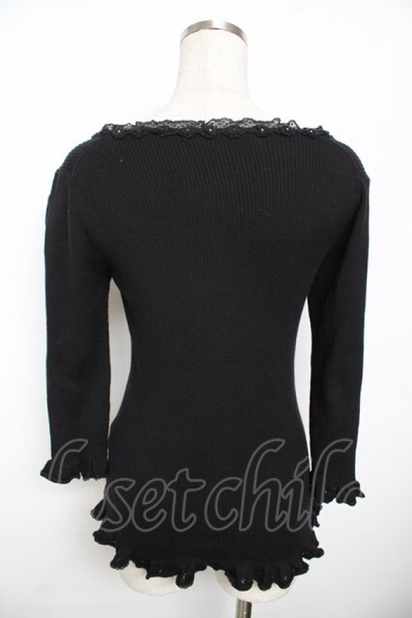 画像2: PINK HOUSE / お花モチーフリブトップス F 黒 Y-25-11-30-155-LO-TO-SZ-ZY (2)