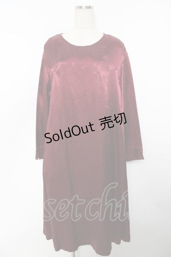 画像1: powder / フロント刺繍サテンワンピース F ワイン Y-25-11-30-171-LO-OP-SZ-ZY (1)