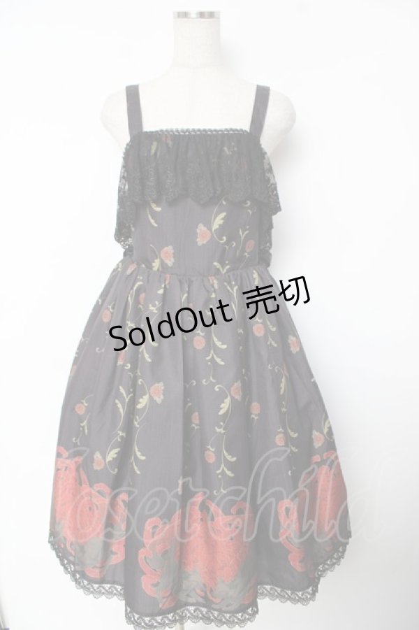 画像1: Chalmiere / 菊と狐柄ジャンパースカート M 黒 Y-25-11-30-179-LO-OP-SZ-ZS (1)