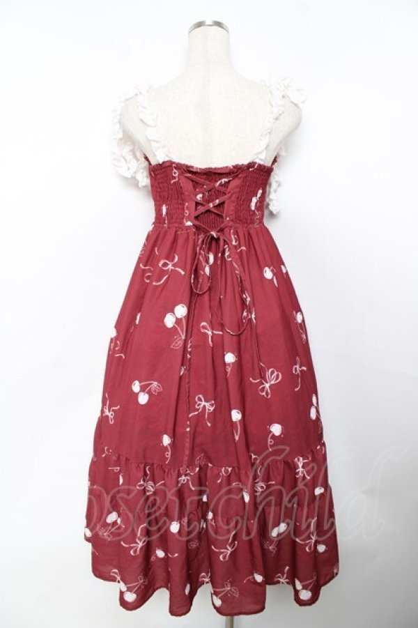 画像2: axes femme / チェリー柄フリルリボンワンピース F 赤 Y-25-11-30-185-AX-OP-SZ-ZY (2)