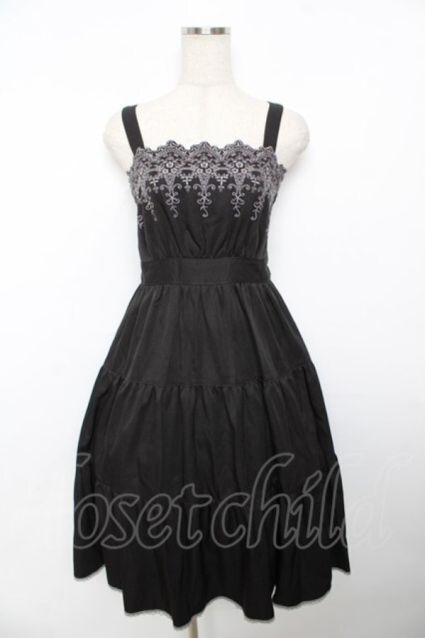 画像1: axes femme POETIQUE / スカラップ刺繍キャミワンピース M 黒 Y-25-11-30-190-AX-OP-SZ-ZY (1)