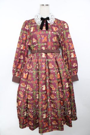 画像: axes femme kawaii / 森のケーキ屋さん柄ワンピース M ワイン Y-25-11-30-191-AX-OP-SZ-ZY