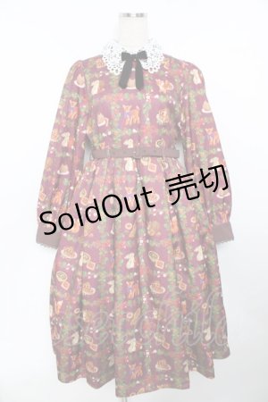 画像: axes femme Kawaii / 森のケーキ屋さん柄ワンピース M ワイン Y-25-11-30-191-AX-OP-SZ-ZI