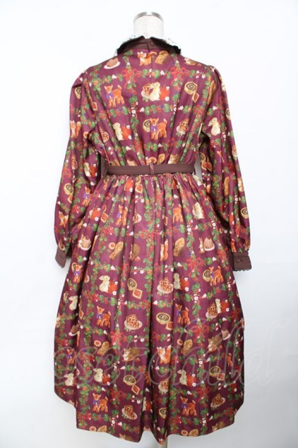 画像2: axes femme kawaii / 森のケーキ屋さん柄ワンピース M ワイン Y-25-11-30-191-AX-OP-SZ-ZY (2)