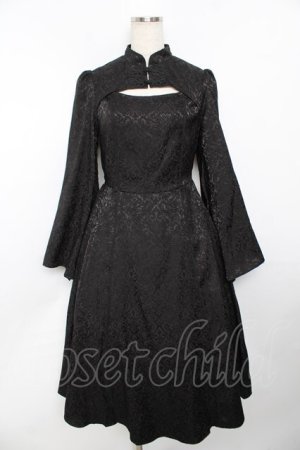 画像: axes femme POETIQUE / チャイナスリット袖ロングワンピース M 黒 Y-25-11-30-193-AX-OP-SZ-ZY