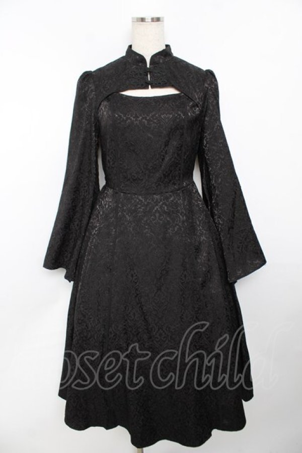 画像1: axes femme POETIQUE / チャイナスリット袖ロングワンピース M 黒 Y-25-11-30-193-AX-OP-SZ-ZY (1)