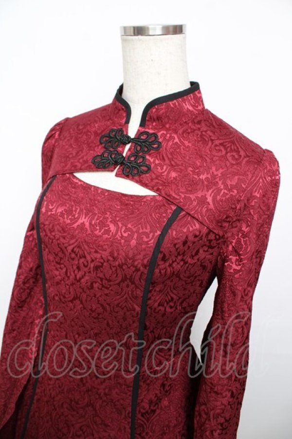 画像3: axes femme POETIQUE / チャイナスリット袖ロングワンピース M ワイン Y-25-11-30-194-AX-OP-SZ-ZY (3)