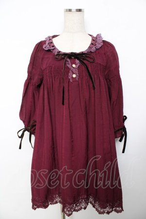 画像: axes femme kawaii / はしごレースリボンワンピース M ワイン Y-25-11-30-196-AX-OP-SZ-ZY