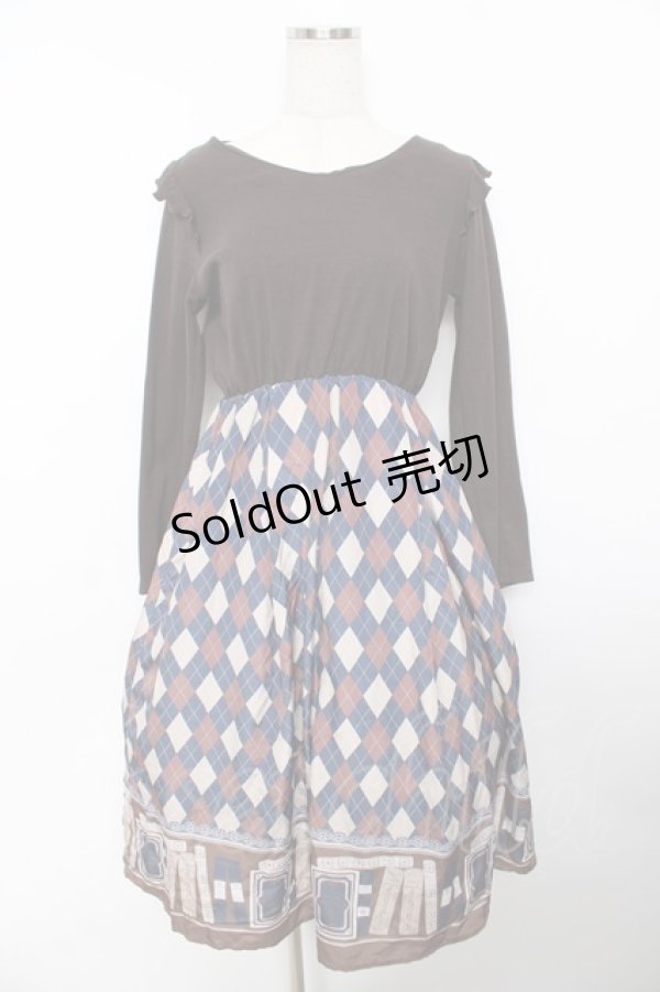 画像1: axes femme / ドッキングワンピース  ブラウン×紺 Y-25-11-30-198-AX-OP-SZ-ZI (1)