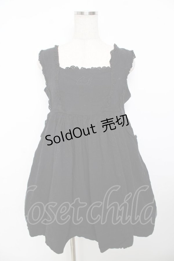 画像1: CHOKER BUNNY / ロゴ刺繍ジャンパースカート XL 黒 Y-25-11-30-204-LO-OP-SZ-ZY (1)