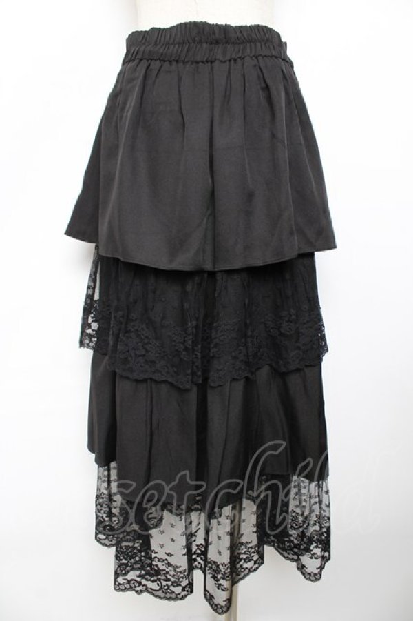 画像2: axes femme POETIQUE / レース使いティアードスカート M 黒 Y-25-11-30-218-AX-SK-SZ-ZI (2)