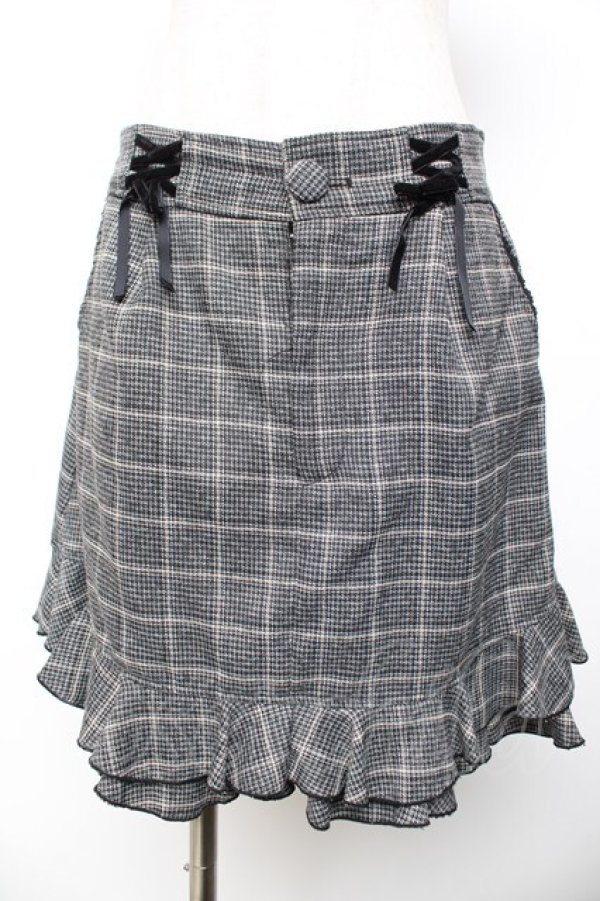 画像1: axes femme kawaii / 裾フリルチェック柄スカート M 黒 Y-25-11-30-231-AX-SK-SZ-ZY (1)