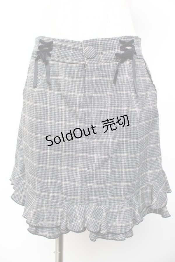画像1: axes femme Kawaii / 裾フリルチェック柄スカート M 黒 Y-25-11-30-231-AX-SK-SZ-ZS (1)