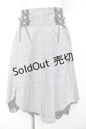 画像: axes femme kawaii / 編み上げチェック柄ミディスカート M グレー Y-25-11-30-232-AX-SK-SZ-ZY