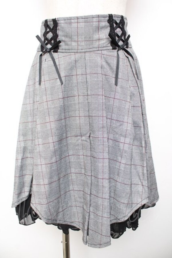 画像1: axes femme kawaii / 編み上げチェック柄ミディスカート M グレー Y-25-11-30-232-AX-SK-SZ-ZY (1)