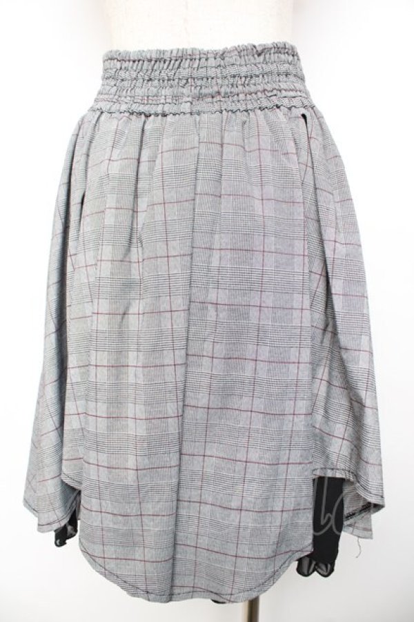 画像2: axes femme kawaii / 編み上げチェック柄ミディスカート M グレー Y-25-11-30-232-AX-SK-SZ-ZY (2)