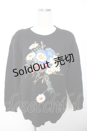 画像: PINK HOUSE / ひなぎくモチーフニット F 黒 Y-25-12-01-052-LO-TO-SZ-ZY