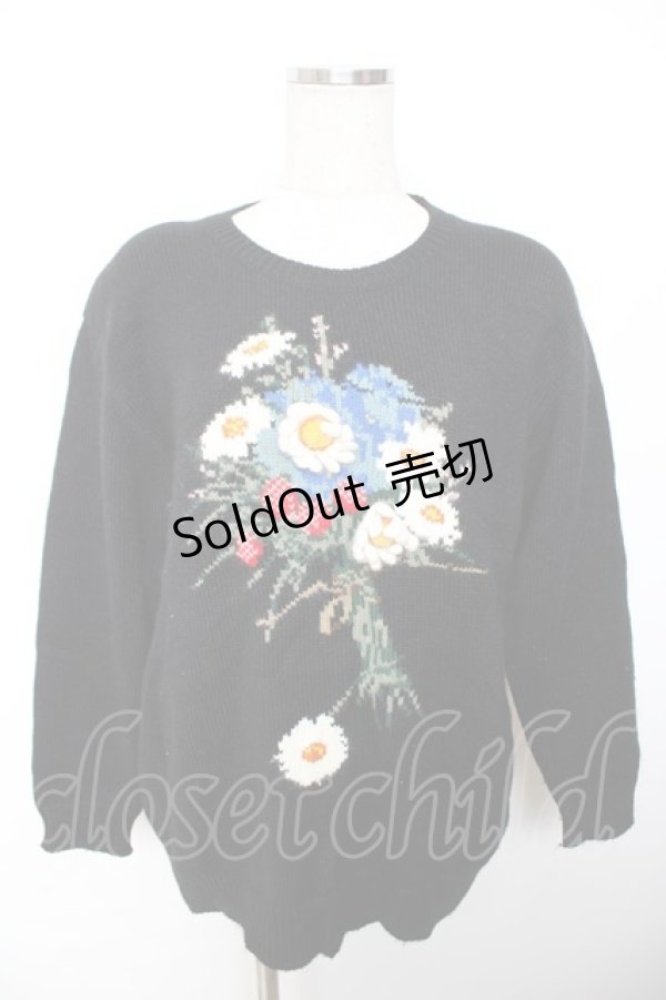 画像1: PINK HOUSE / ひなぎくモチーフニット F 黒 Y-25-12-01-052-LO-TO-SZ-ZY (1)