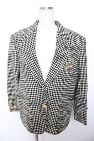 画像: INGEBORG / エンブレムワッペン付き千鳥柄ジャケット F ベージュ×黒 Y-25-12-01-053-LO-JA-SZ-ZY