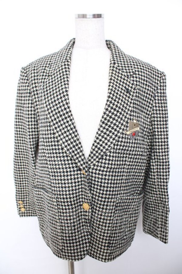 画像1: INGEBORG / エンブレムワッペン付き千鳥柄ジャケット F ベージュ×黒 Y-25-12-01-053-LO-JA-SZ-ZY (1)