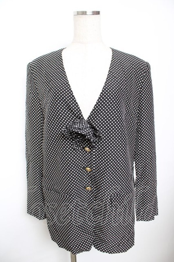 画像1: INGEBORG / リボン付きドットジャケット F 黒 Y-25-12-01-066-LO-JA-SZ-ZY (1)