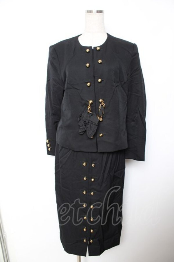 INGEBORG / ダブルボールボタンジャケット&スカートセットアップ 黒 Y